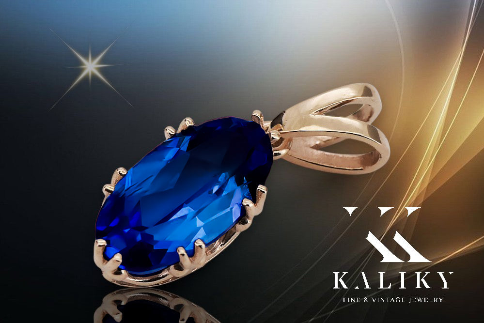 Vintage Sapphire Craft Pendant in 14K Rose Gold (vpc019r-sp) — side view showing the setting
