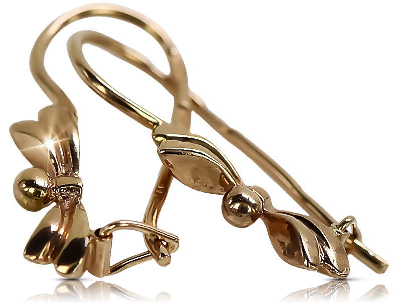 Vintage Leaf Earrings in 14K Rose Gold (ven032) — view 3