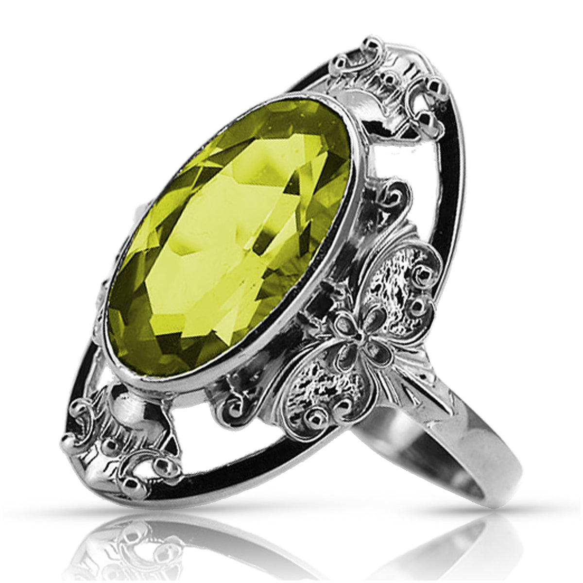 Vintage Yellow Peridot Ring in Sterling Silver (vrc014s-yp) — close-up of the hallmark on the inner band