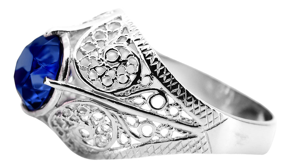 Vintage Sapphire Ring in Sterling Silver (vrc026s-sp)