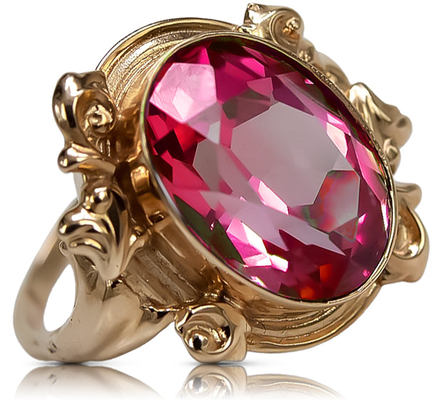 Vintage Ruby Ring in 14K Rose Gold (vrc100r-rb) — worn on the hand, showing profile