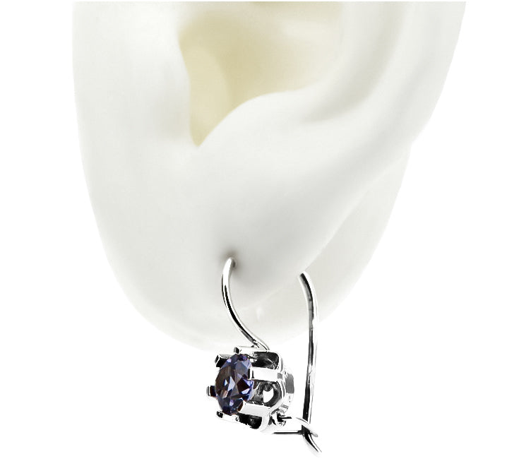 Vintage Alexandrite Earrings in Sterling Silver (vec019s-ax) — side view showing the setting