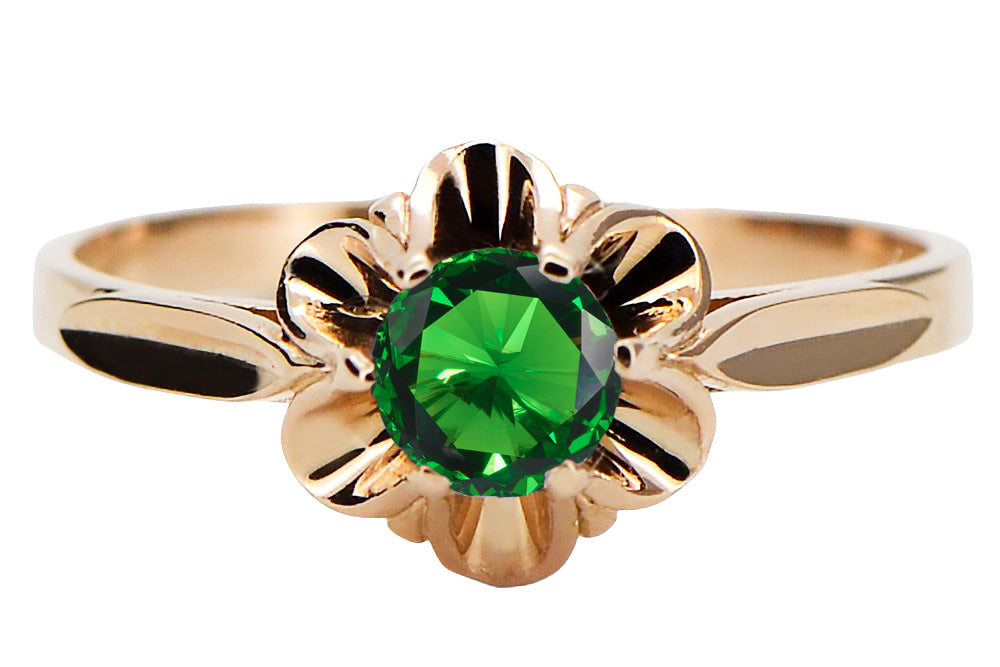Vintage Emerald Ring in 14K Rose Gold (vrc004r-em) — side view showing the setting