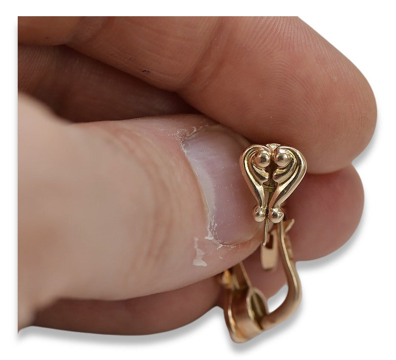 Vintage Heart Earrings in 14K Rose Gold (ven132) — close-up of the hallmark on the inner band