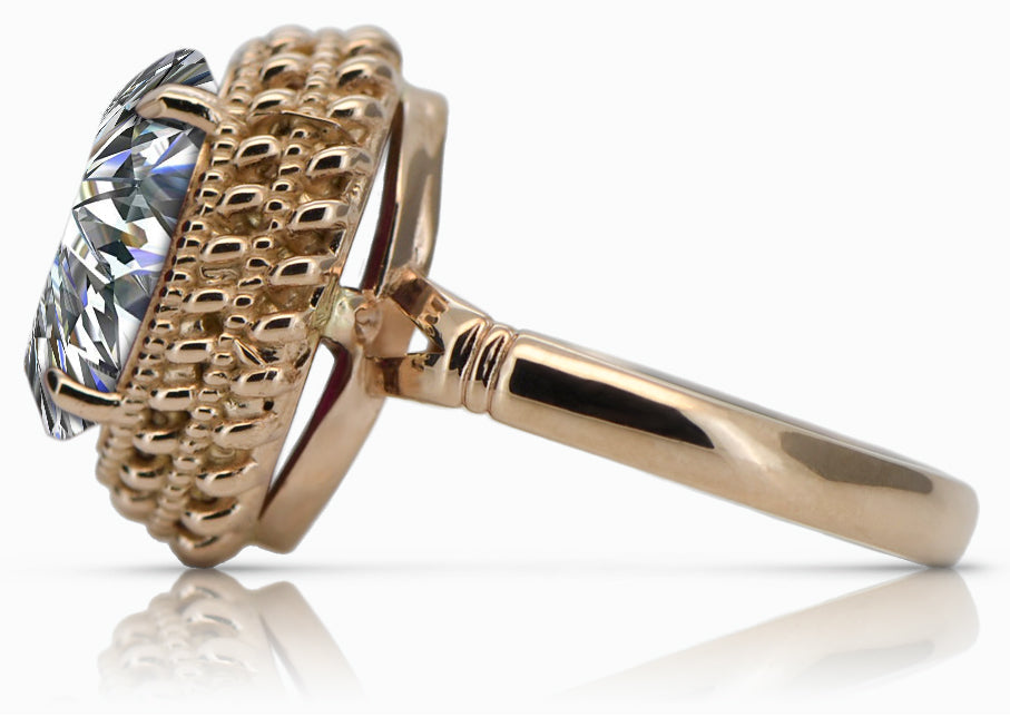 Vintage Zircon Cubic Ring in 14K Rose Gold (vrc068r-zi) — close-up of the stone and setting