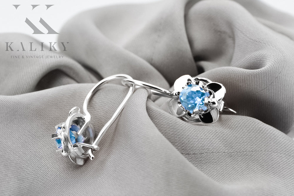 Vintage Aquamarine Earrings in Sterling Silver (vec116s-aq) — close-up of the hallmark on the inner band