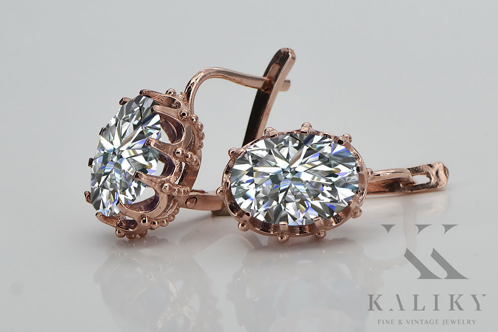 Vintage Zircon Earrings in 14K Rose Gold (vec079r-zi) — back view with the clasp
