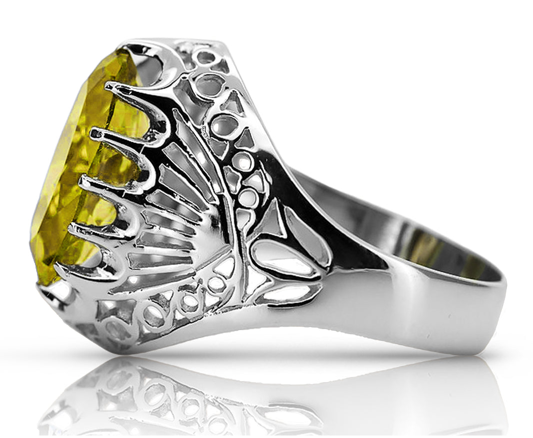 Vintage Yellow Peridot Ring in Sterling Silver (vrc020s-yp) — full view of the piece