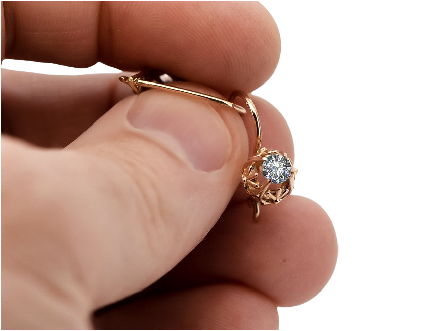 Vintage Zircon Craft Earrings in 14K Rose Gold (vec145r-zi) — side view showing the setting