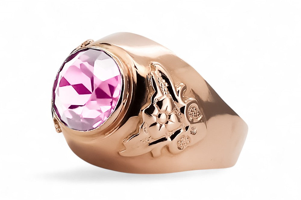 Vintage Amethyst Craft Ring in 14K Rose Gold (vrc078r-am) — close-up of the stone and setting