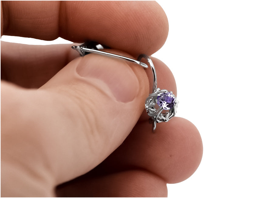 Vintage Alexandrite Aleksandryte Earrings in Sterling Silver (vec145s-ax) — side view showing the setting