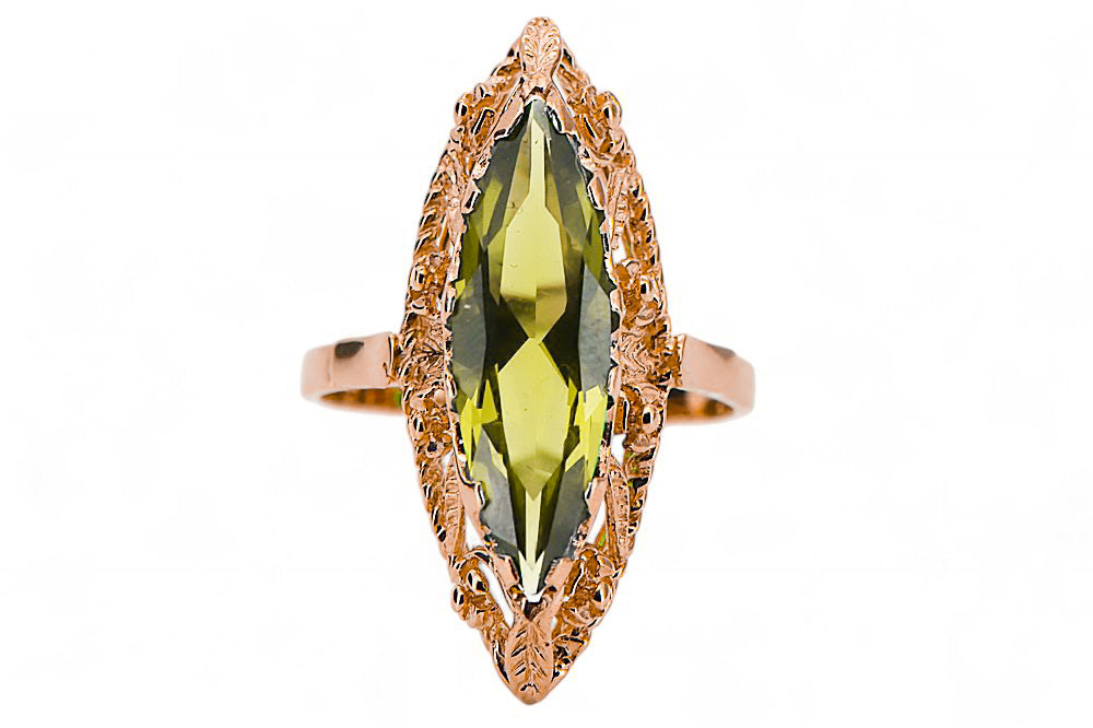 Vintage Yellow Peridot Craft Ring in 14K Rose Gold (vrc005r-yp) — close-up of the hallmark on the inner band