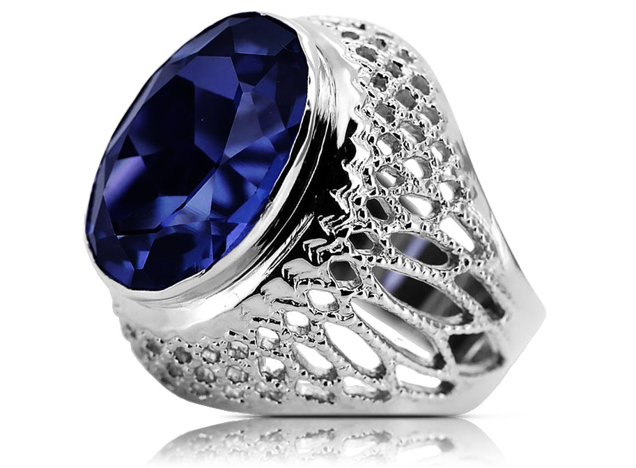 Vintage Sapphire Ring in Sterling Silver (vrc089s-sp)