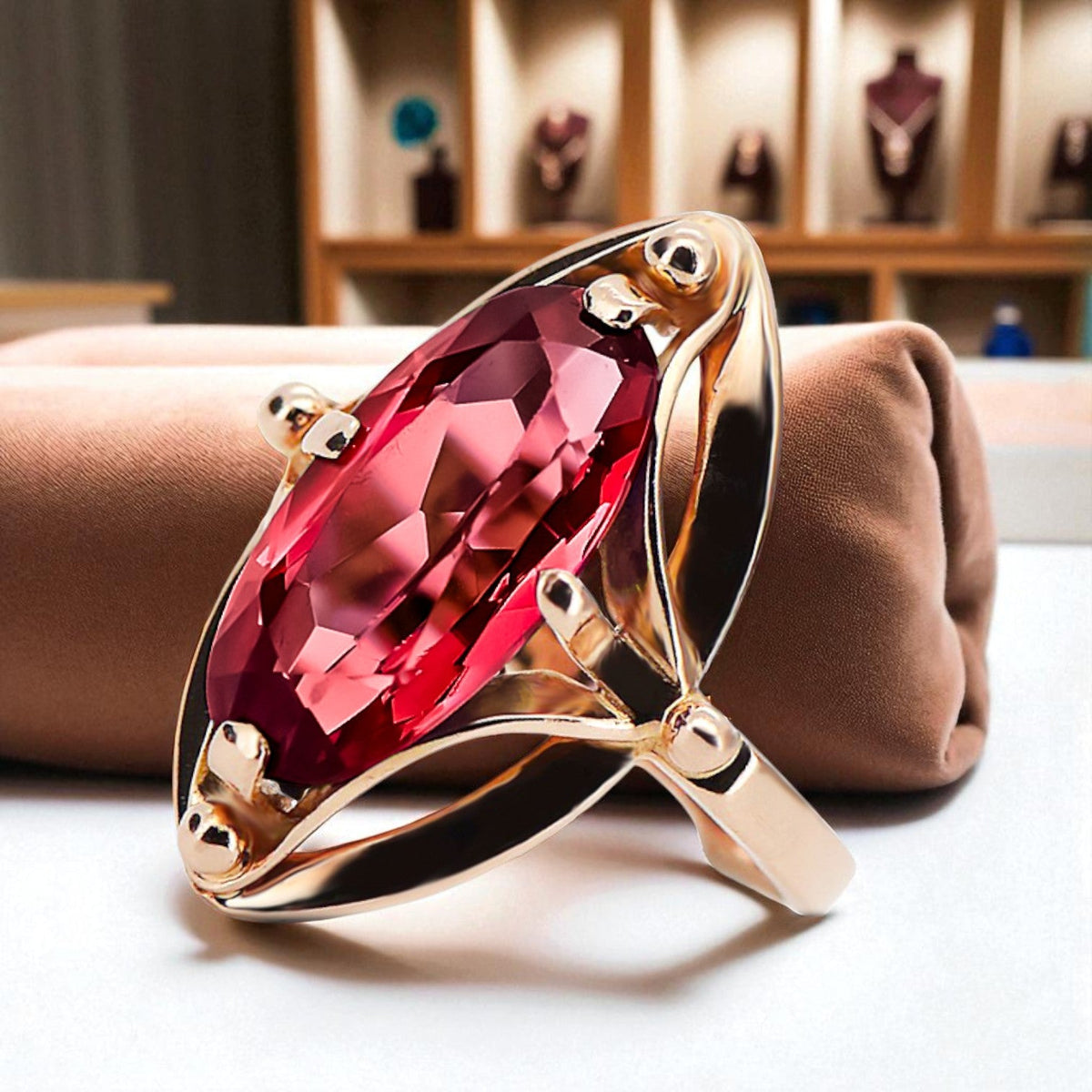 Vintage Ruby Ring in 14K Rose Gold (vrc047r-rb)
