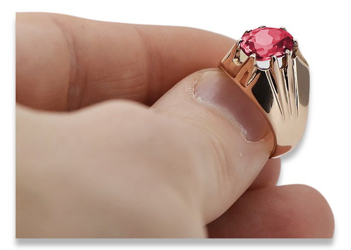 Vintage Ruby Ring in 14K Rose Gold (vrc016r-rb) — worn on the hand, showing profile