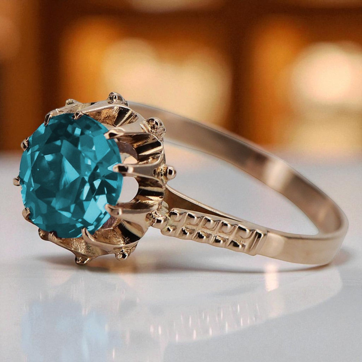 Vintage Aquamarine Ring in 14K Rose Gold (vrc045r-aq)