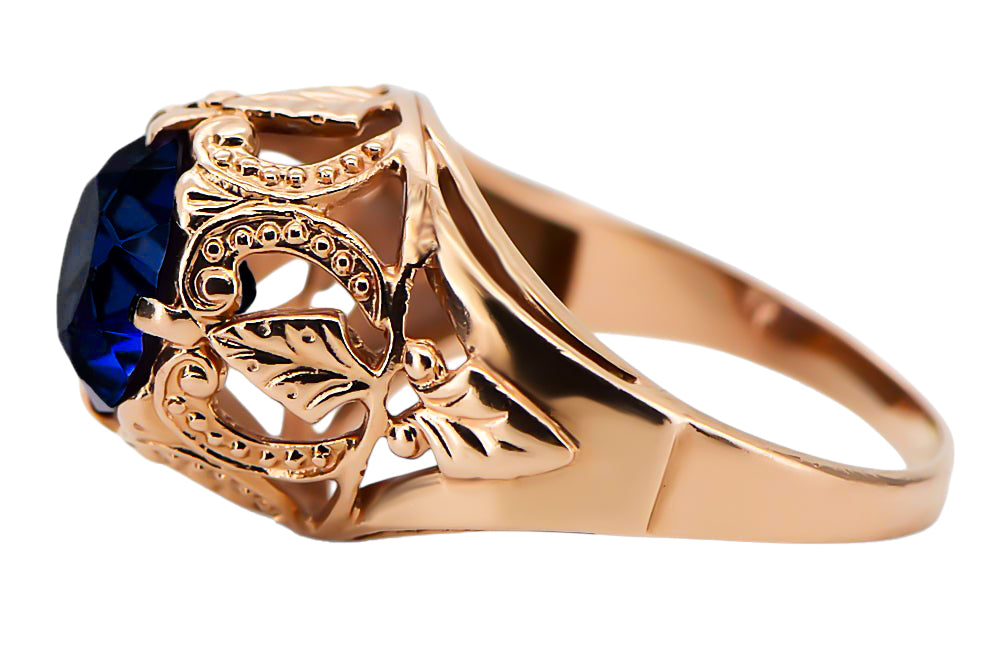 Vintage Sapphire Ring in 14K Rose Gold (vrc080r-sp) — worn on the hand, showing profile
