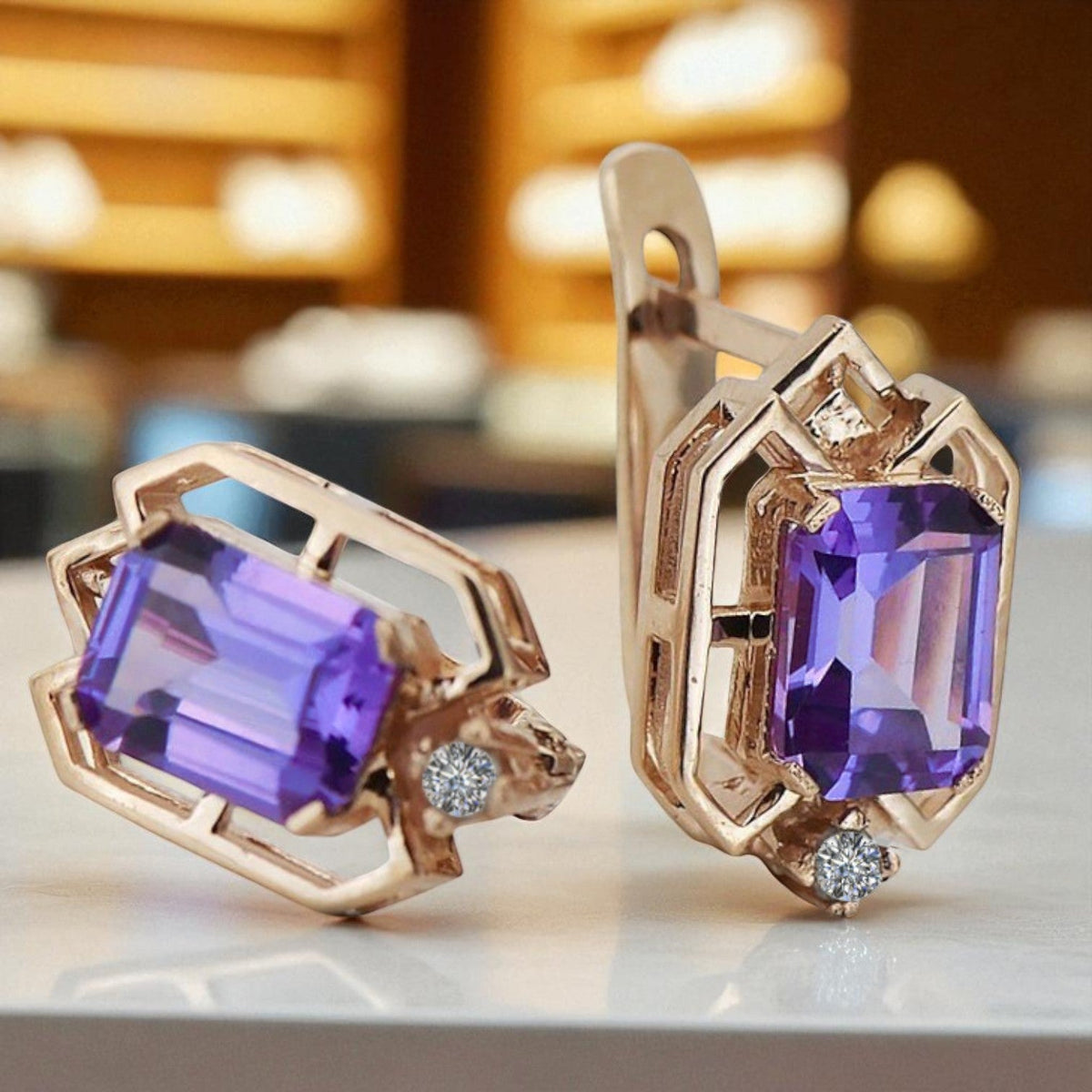 Vintage Alexandrite Diamond Earrings in 14K Rose Gold (vec020r-ax)