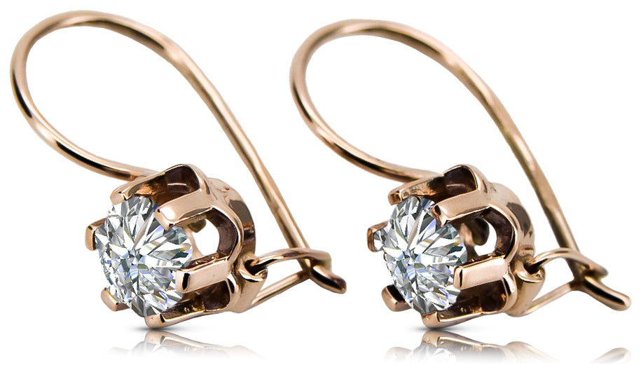 Vintage Zircon Earrings in 14K Rose Gold (vec019r-zi) — worn on the neckline, showing the drape