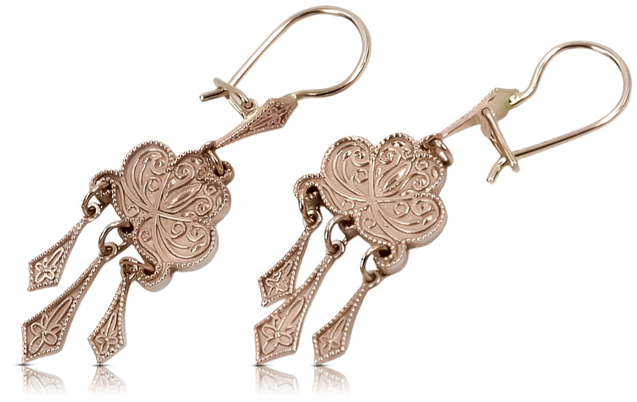 Vintage Gipsy Earrings in 14K Rose Gold (ven067) — close-up of the stone and setting