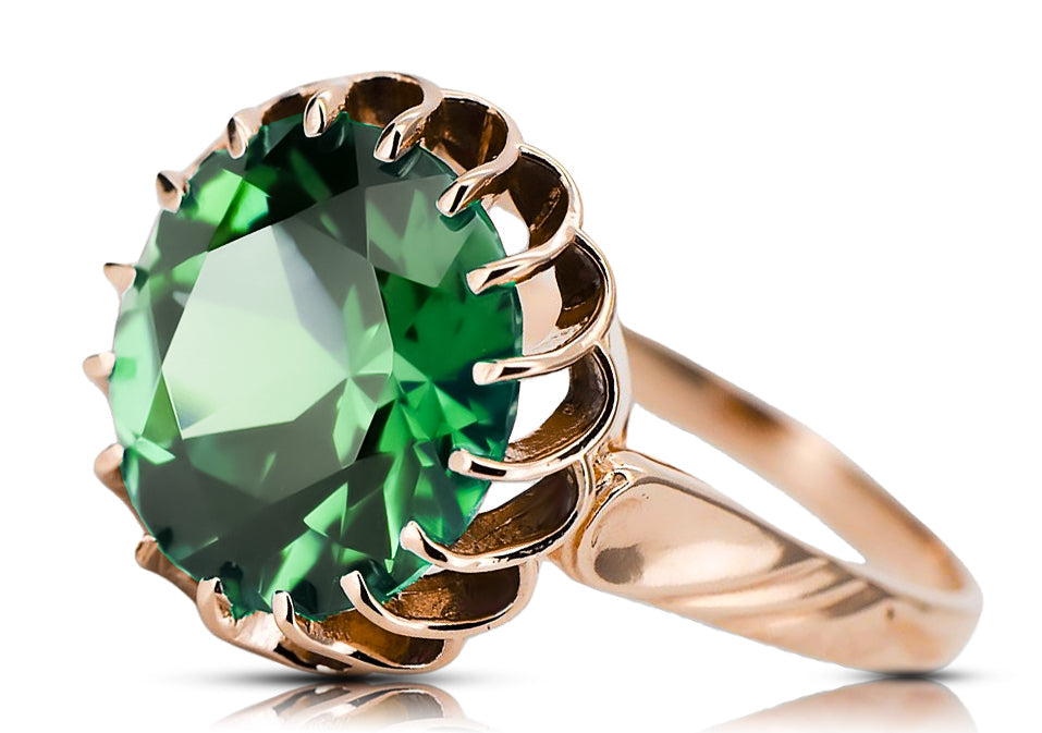 Vintage Emerald Craft Ring in 14K Rose Gold (vrc035r-em) — worn on the hand, showing profile