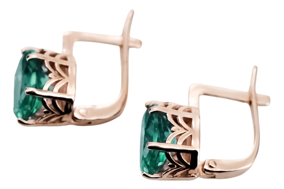 Vintage Emerald Earrings in 14K Rose Gold (vec003r-em) — full view of the piece
