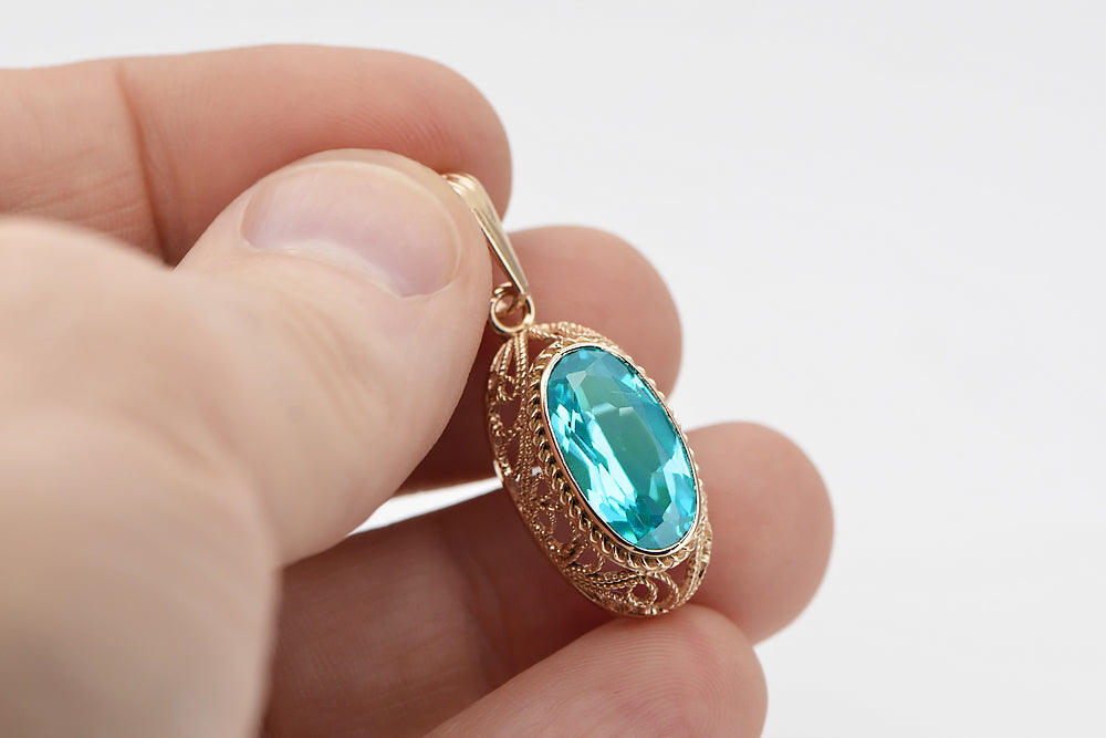 Vintage Aquamarine Pendant in 14K Rose Gold (vpc014r-aq) — close-up of the hallmark on the inner band