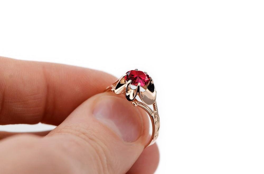 Vintage Ruby Ring in 14K Rose Gold (vrc377r-rb) — full view of the piece