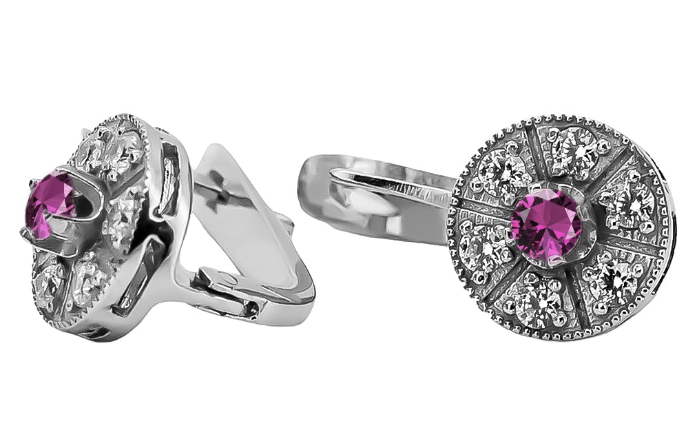 Vintage Amethyst Earrings in 14K White Gold (vec161w-am) — back view with the clasp