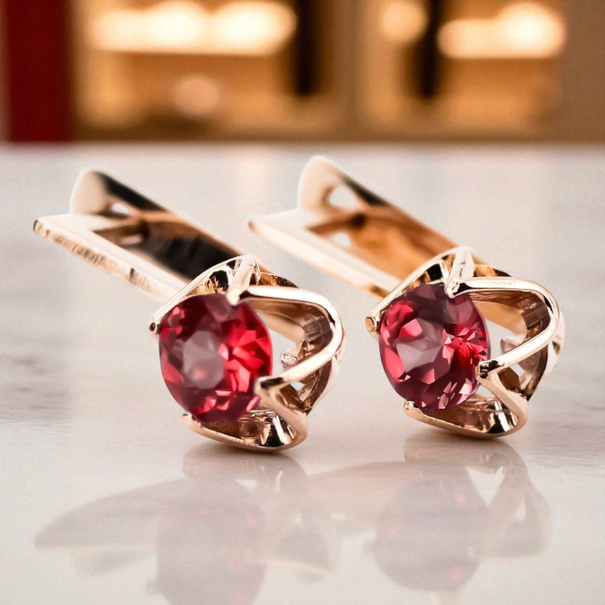 Vintage Ruby Earrings in 14K Rose Gold (vec005r-rb)