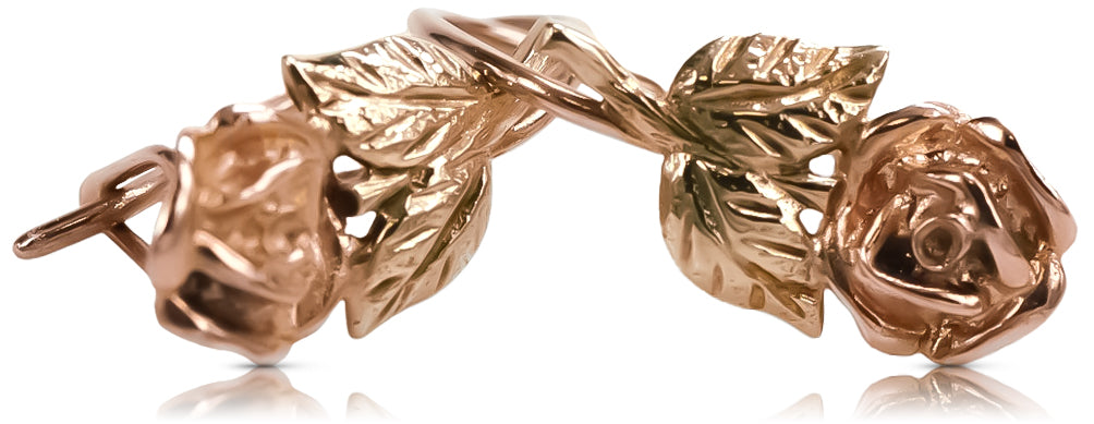 Vintage Flower Earrings in 14K Rose Gold (ven010r) — worn on the neckline, showing the drape