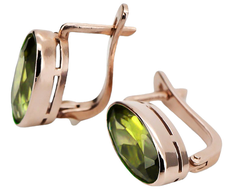 Vintage Yellow Peridot Earrings in 14K Rose Gold (vec001r-yp) — worn on the hand, showing profile