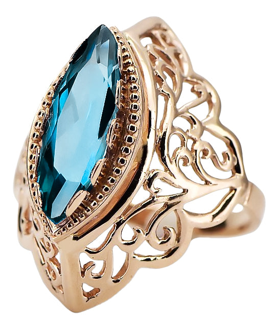 Vintage Aquamarine Ring in 14K Rose Gold (vrc017r-aq) — close-up of the hallmark on the inner band