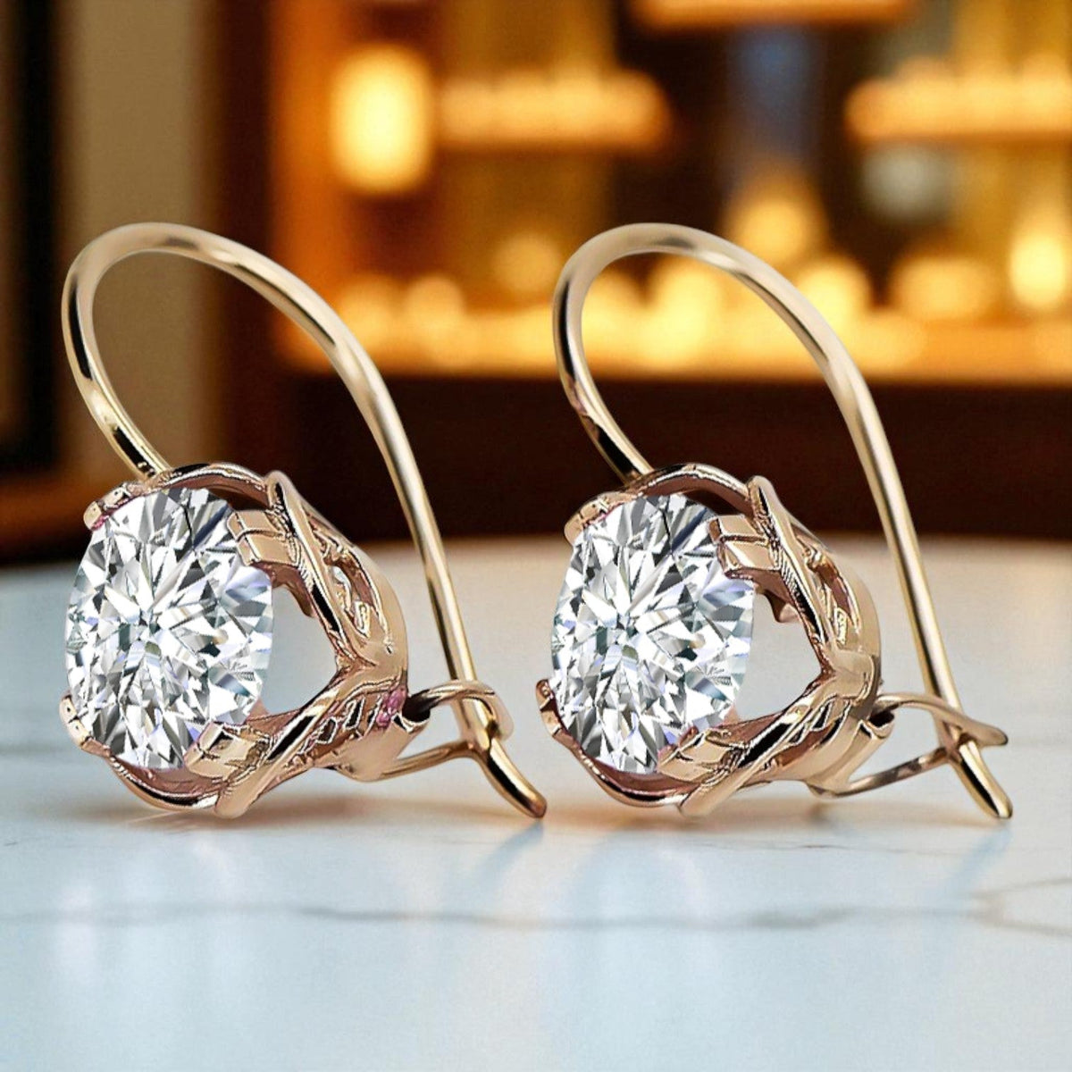 Vintage Zircon Earrings in 14K Rose Gold (vec029r-zi)