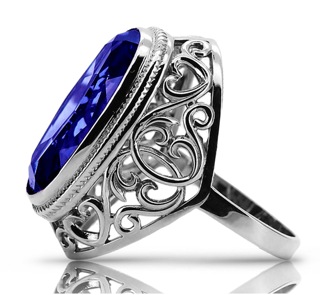 Vintage Sapphire Ring in Sterling Silver (vrc184s-sp) — full view of the piece