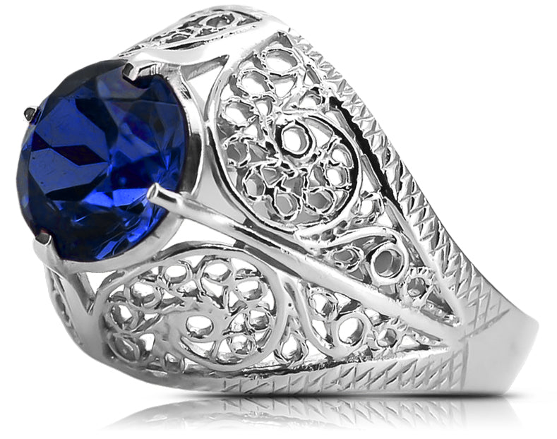 Vintage Sapphire Ring in Sterling Silver (vrc026s-sp) — worn on the hand, showing profile