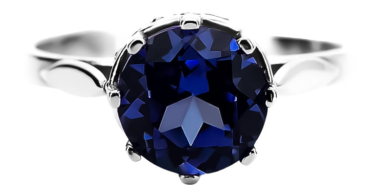 Vintage Sapphire Round Ring in Sterling Silver (vrc366s-sp) — close-up of the stone and setting