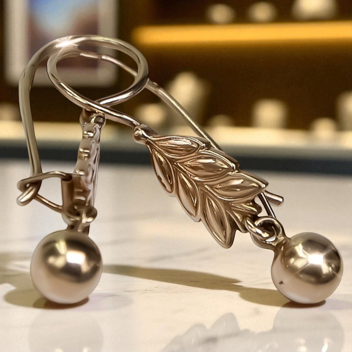 Vintage Leaf Earrings in 14K Rose Gold (ven107)