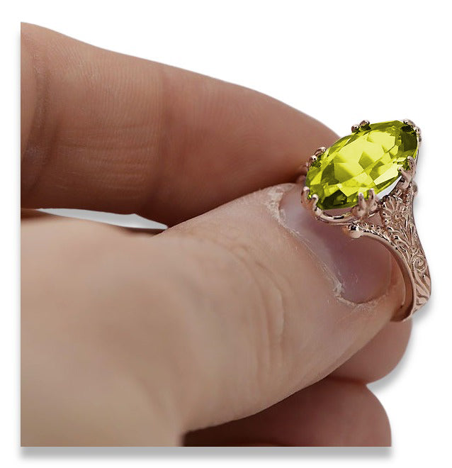 Vintage Yellow Peridot Ring in 14K Rose Gold (vrc084r-yp) — close-up of the hallmark on the inner band