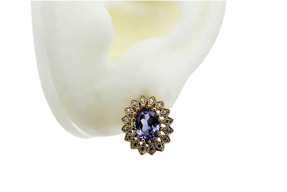 Vintage Alexandrite Earrings in 14K Rose Gold (vec125r-ax) — side view showing the setting