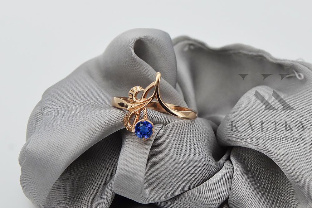 Vintage Sapphire Ring in 14K Rose Gold (vrc095r-sp) — close-up of the hallmark on the inner band