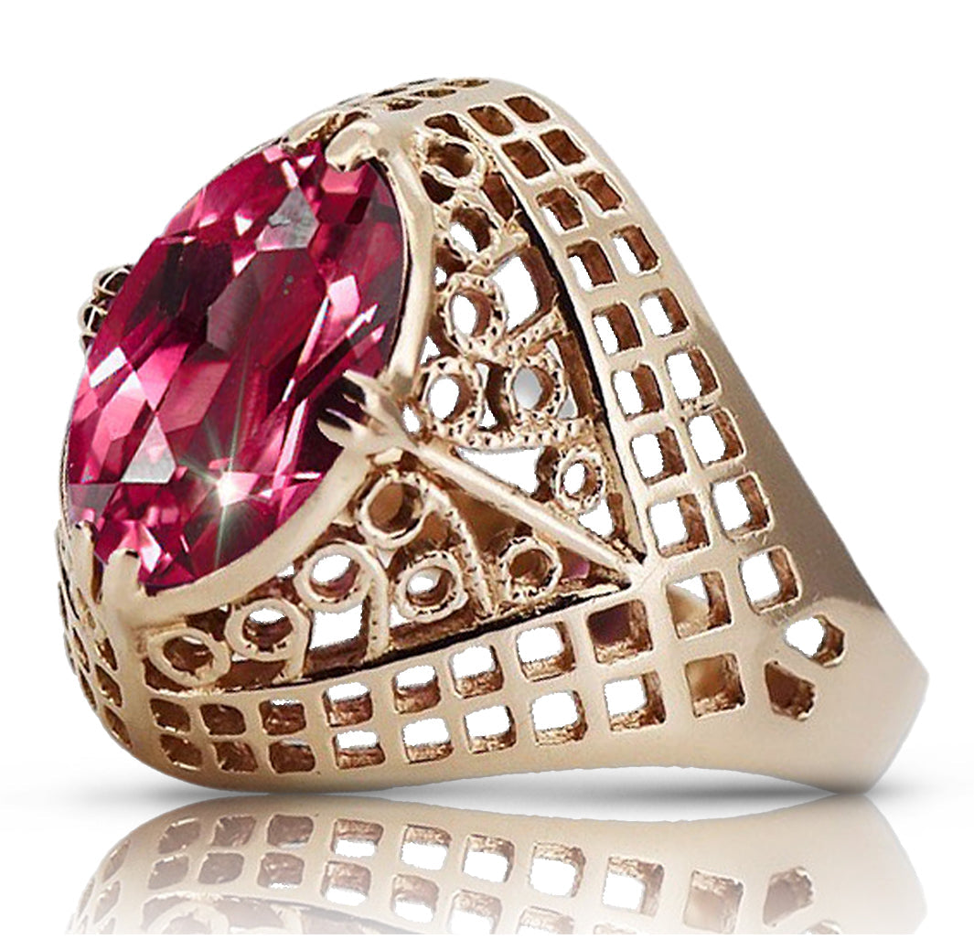 Vintage Ruby Ring in 14K Rose Gold (vrc030r-rb) — side view showing the setting