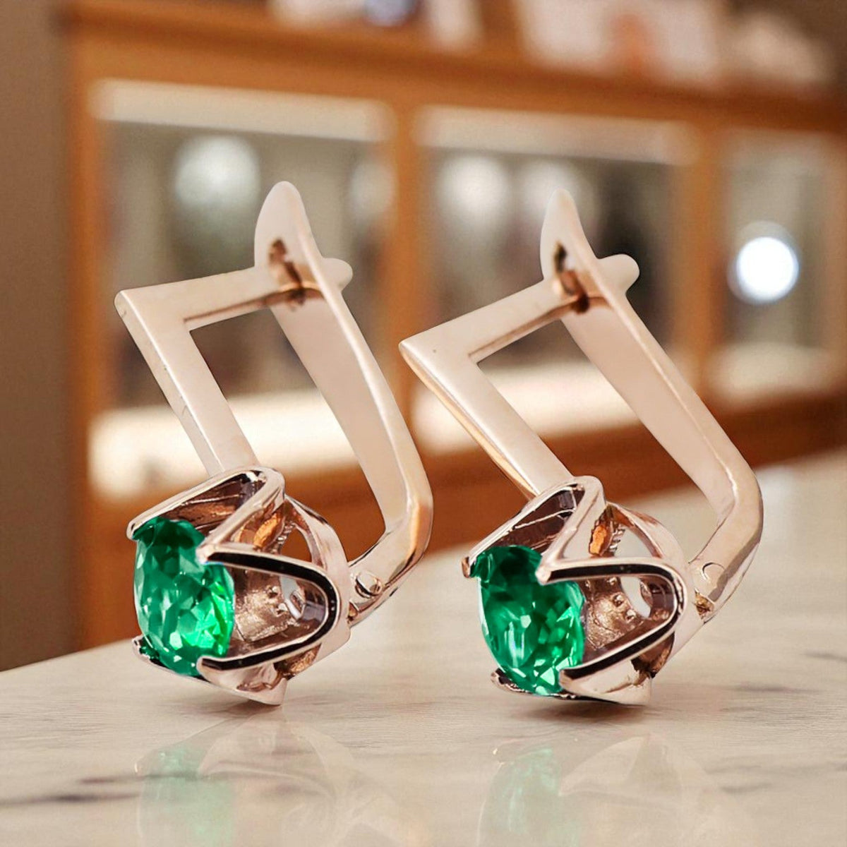 Vintage Emerald Earrings in 14K Rose Gold (vec005r-em)