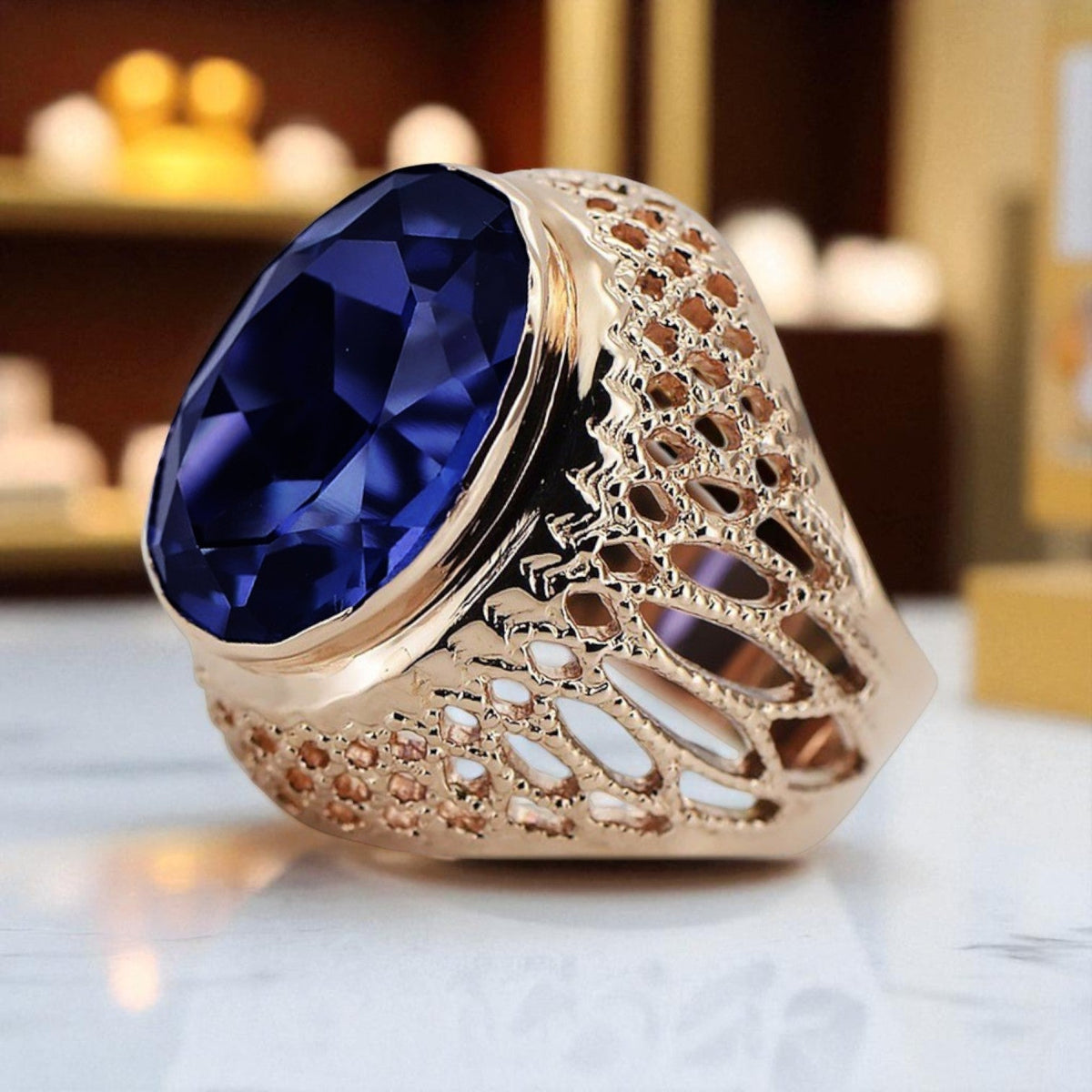 Vintage Sapphire Ring in Rose Gold-Plated Sterling Silver (vrc089rp-sp)