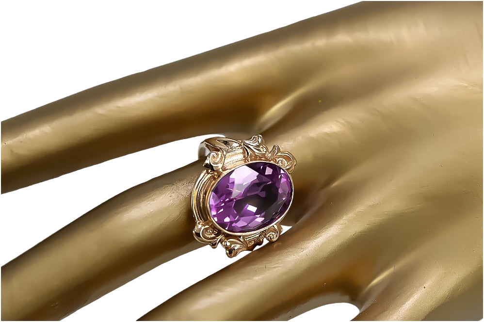 Vintage Amethyst Ring in 14K Rose Gold (vrc100r-am) — side view showing the setting