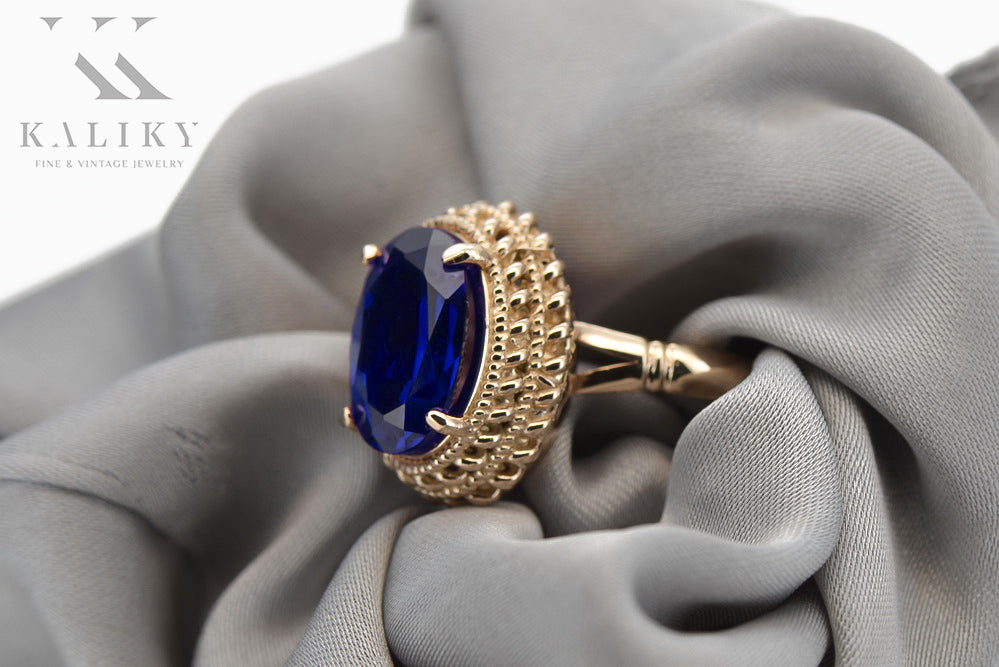 Vintage Sapphire Ring in 14K Rose Gold (vrc068r-sp) — full view of the piece