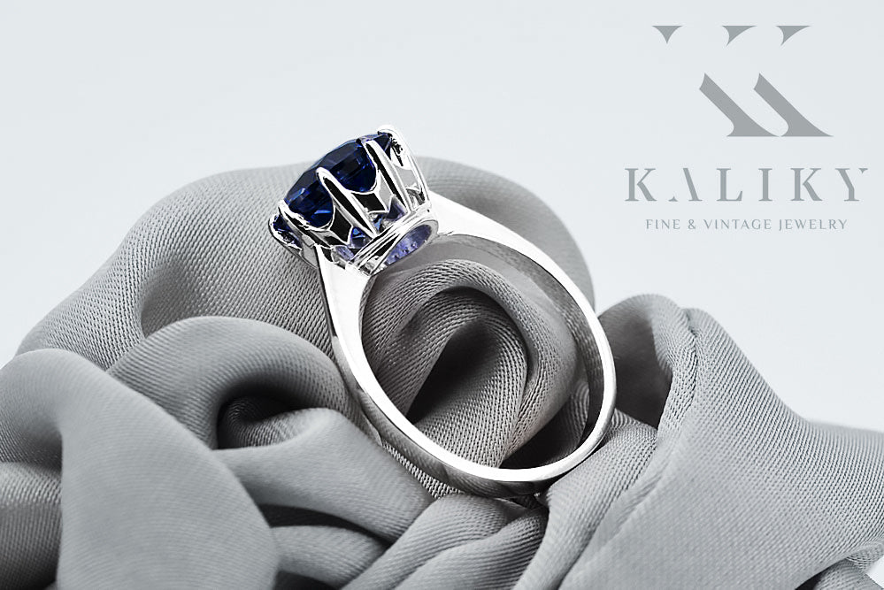 Vintage Sapphire Ring in Sterling Silver (vrc157s-sp) — close-up of the hallmark on the inner band
