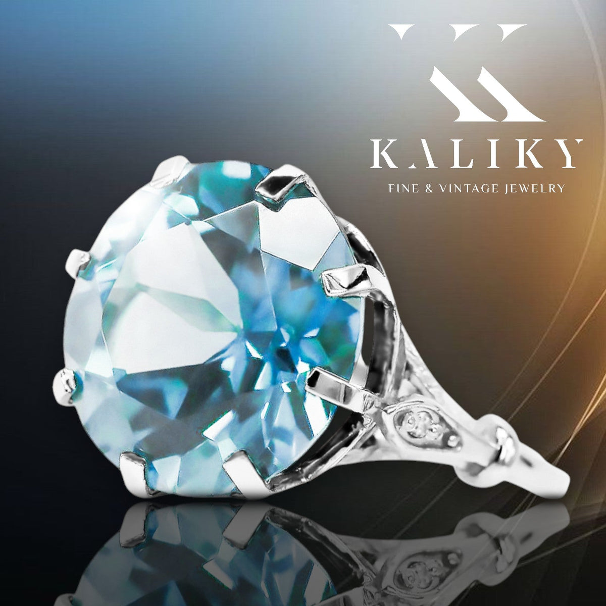 Vintage Aquamarine Ring in Sterling Silver (vrc073s-aq) — full view of the piece