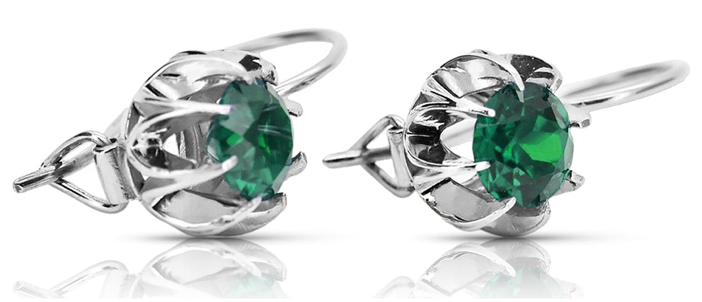 Vintage Emerald Earrings in Sterling Silver (vec062s-em)