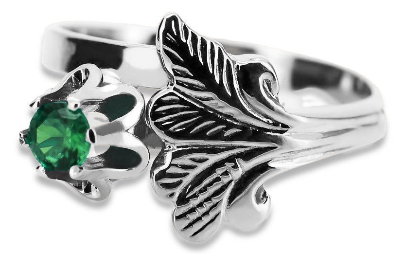 Vintage Emerald Ring in Sterling Silver (vrc169s-em) — full view of the piece
